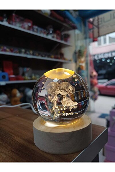 BlcBoutique Sevgililer Günü Hediyesi 3D Cam Küre Işıklı Romantik Gece Lambası