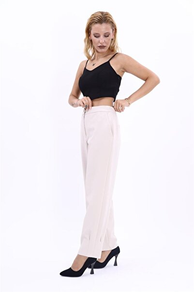 ÖNDER ÖZSOY Sports Women's Trousers with Elastic Back and Pockets - Beige