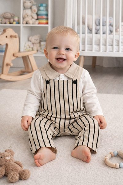 BEBEXO KIDS Erkek Bebek Salopet Takımı Keten 2Li Body, Salopet | 0-3/3-6/6-9/...