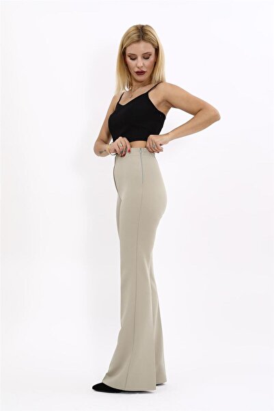 ÖNDER ÖZSOY بنطلون نسائي مريح واسع الأرجل بخصر مطاطي - بامبو