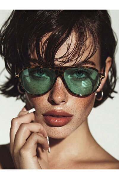 TomyHelf Retro Pilot Leopard Pattern Sunglasses Green Glass Uv400