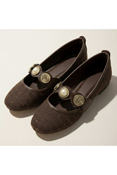 TopukkTrend حذاء باليه نسائي من التويد ماري جين – حزام ذهبي اللون، نعل مريح غ...