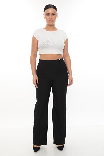 AKŞEN GİYİM Pantaloni cu talie înaltă, mărime mare, cu efect de subțiere, din...