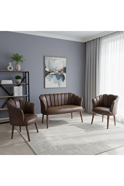 Azra Mobilya Papatya Deri Berjer Takımı | 2 Tekli + 1 İkili Koltuk Balkon Ofi...