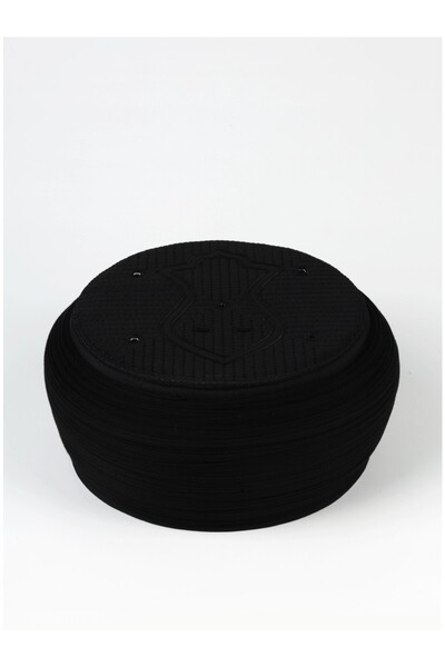 Sarıkhane Çocuk Namaz Sarığı - Siyah Kumaş - Siyah Takke - Yuvarlak Sarım - N...