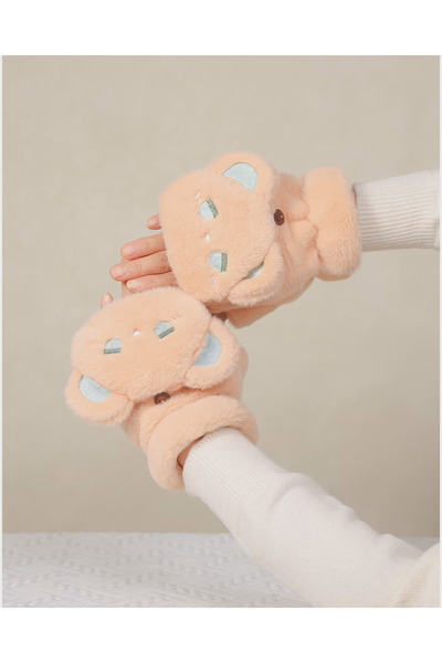 MD Moda Accessories Plush Fingerless Gloves with Cute Teddy Bear Figure |   S...