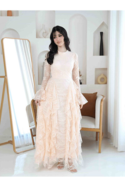 Nice Model Elegant Lace Evening Dress with Ruffled Layers - Long Sleeve Forma...