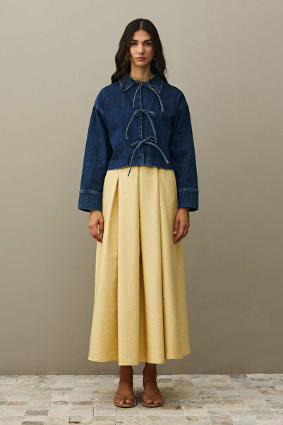 Fahhar Lace-Up Denim Jacket Dark Blue