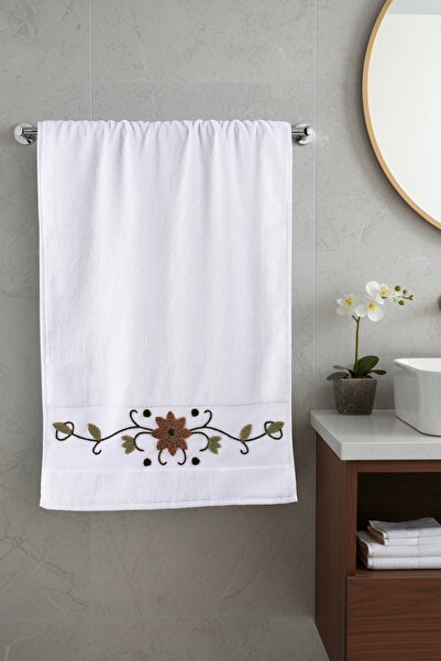 borboleta home Soft Petal Brown Kadife Punch Nakışlı 50x90 El Havlusu % 100 P...
