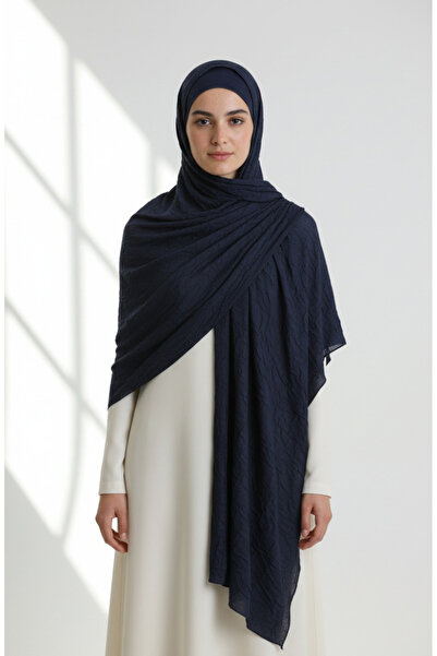 sefamerve Bamboo Kraş Shawl 1005-14 Navy Blue