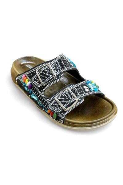 Esem 3769 Z 0004 Women's Stone Double Buckle Comfort Slippers