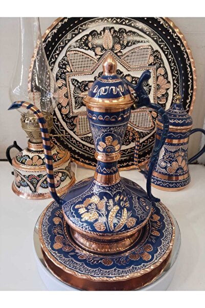 KARACA BAKIR İşlemeli Bakır İbrik-Dekoratif-Biblo Bakır İbrik Yükseklik 22cm