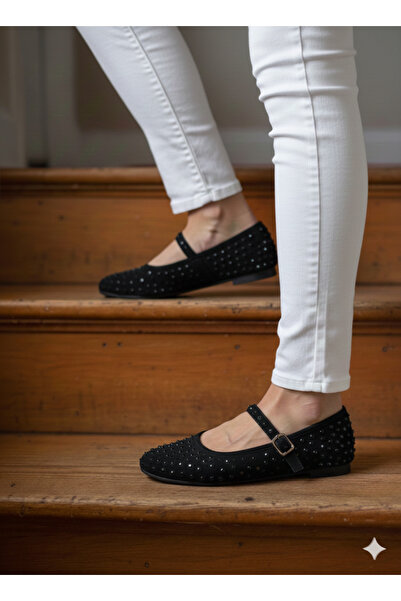 By VOLİ Siyah taşlı rahat şık babet