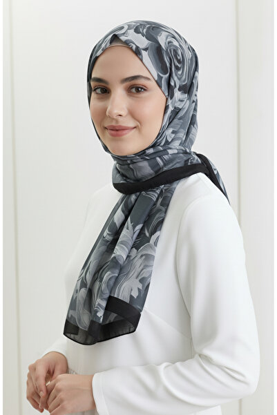 sefamerve Floral Patterned Shawl 1006-03 Gray
