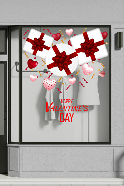 SDİGİTAL 14 Şubat Sevgililer Günü Cam Sticker Seti - Happy Valentine's Day Ya...