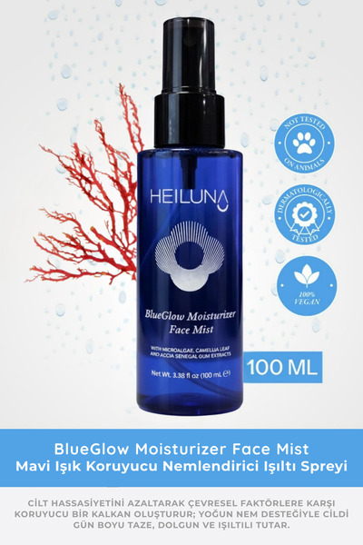 Heiluna Mavi Işık Koruyucu Işıltı Veren Yüz Spreyi | Mikroalg & Akasya Senega...