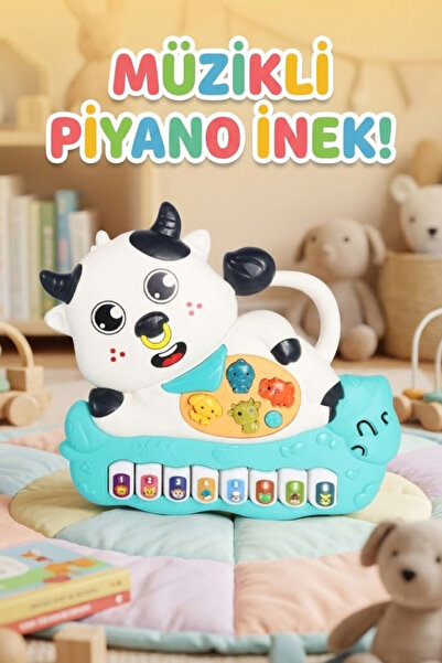 craftivio Eğitici Müzikli ve Işıklı Sevimli İnek Piyano - Hayvan Sesli Fonksi...