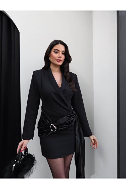 ESRAHELVACI Double-Breasted Collar Buckle Mini Dress