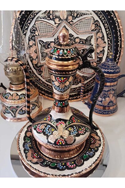KARACA BAKIR İşlemeli Bakır İbrik-Dekoratif-Biblo Bakır İbrik Yükseklik 22cm