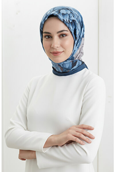 sefamerve Şal cu model floral 1014-02 Bleumarin