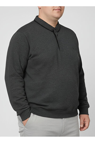 balkonda Men's Sweatshirt Polo Neck Buttoned Thessaloniki Woven Oversized Lar...