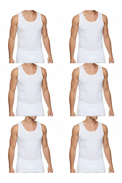 SÜSEN LİNGERİE 6 Pcs Men's White Tank Top, Casual Men's Tank Top, Men's Combe...