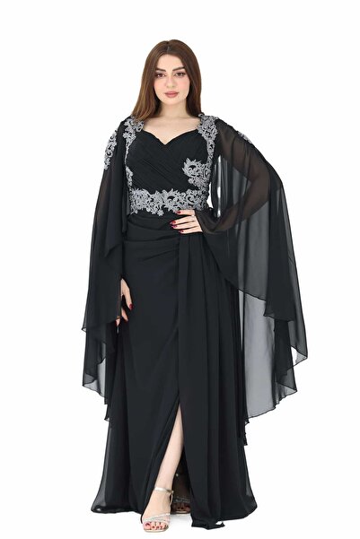 modern designer Embroidered chiffon dress with a side shawl