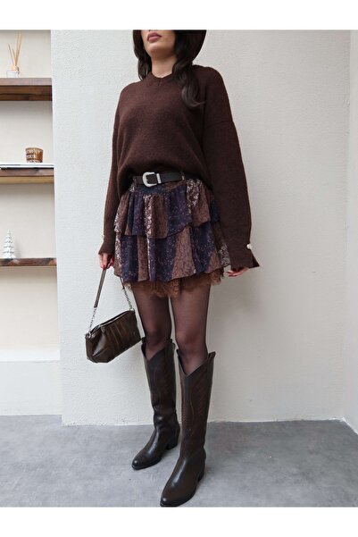 ESRAHELVACI Floral Pattern Belted Floor Skirt