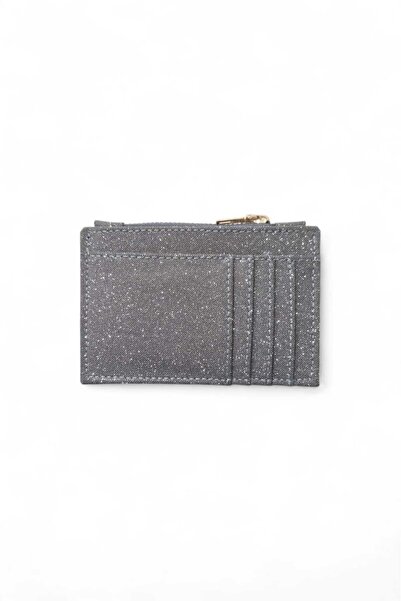 Store Gri Renk Kadın Simli Fermuarlı 6 Bölmeli Kartlık
