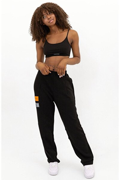 Common People Bol Kesim Dökümlü Eşofman Altı - Siyah