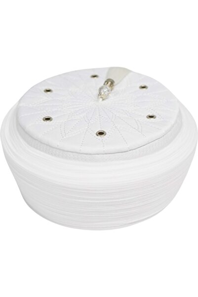 Sarıkhane Çocuk İmam Sarığı-Beyaz Kumaş-Beyaz Takke-Düz Sarım-Kuş Gözlü-6 metre