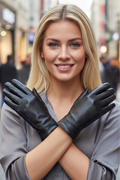 Trenderrs Women's Premium Embroidered Vegan Leather Gloves