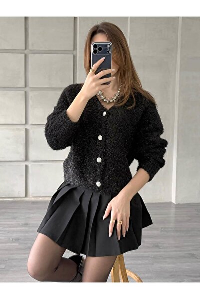 Coral Stoned Buttoned Glitter Cardigan 3186 Black