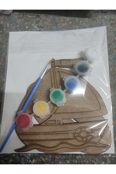 sengahenk (10'lu) Yelkenli gemi temalı Çocuklara özel Ahşap boyama seti, anao...