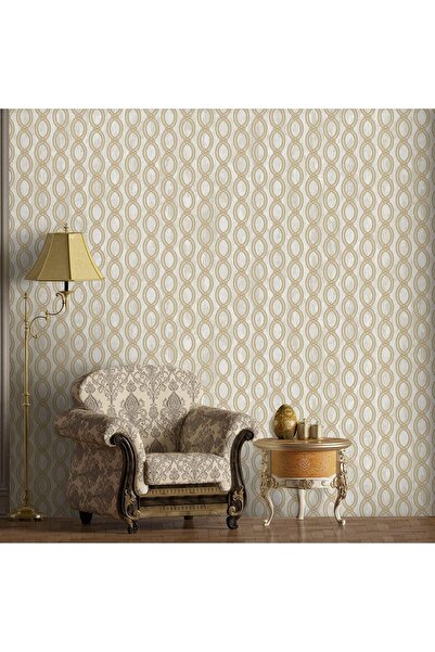 Adawall Tapet Vinil Superlavabil, Model Lanturi Verticale, Gri-Auriu, UV, Ign...