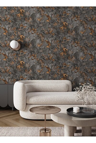 ashomedesign.ro Tapet Vinil Superlavabil, Model Stucco, Antracit cu Accente B...