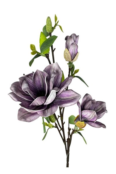 Nettenevime Yapay Çiçek Eva Koyu Mor Manolya 3 Çiçekli Uzun Dal 90cm Gerçeksi...
