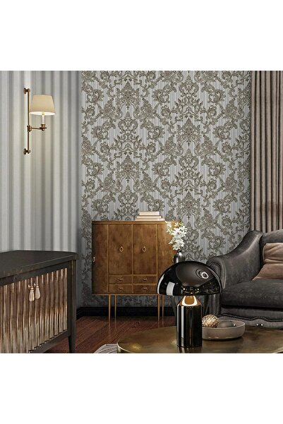 Adawall Super Washable Vinyl Wallpaper, Damask Pattern, Brown, UV, , Fire Ret...