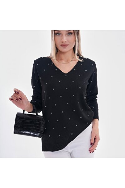 D LAVELLA V yaka sim detaylı uzun kollu triko bluz