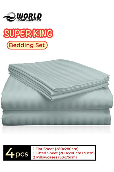 Eworld 4-Piece Luxury Super King Olive Green Striped Bedding Set