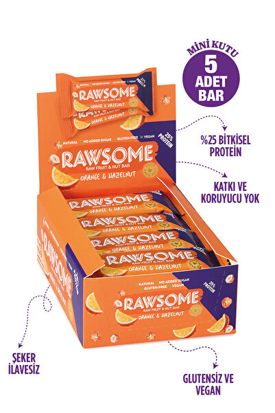 Rawsome Portakal Ve Fındıklı Glutensiz Ve Vegan Yüksek Proteinli Bar 40g X 5 ...