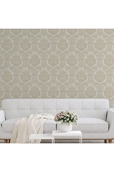 ashomedesign.ro Super Washable Vinyl Wallpaper, Damask Pattern, Light Beige-G...