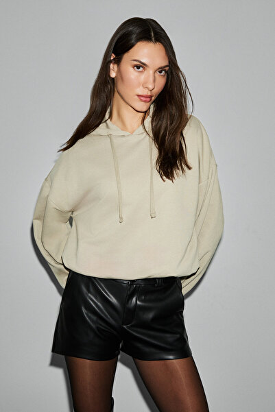 GRIMELANGE OLVERA Kadın Kapüşonlu Etek Ucu Balon Oversize Açık Haki Sweatshirt