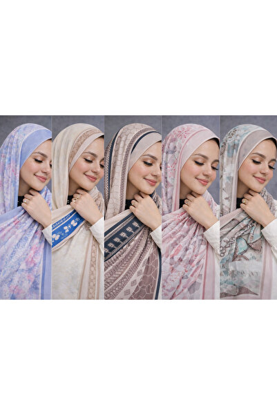 Hala High-quality digitally printed chiffon headscarf set of 5, size 180 x 75