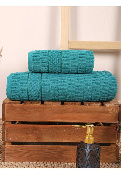 Mira Home طقم مناشف حمام مكون من قطعتين 100% قطن بنمط عصا باللون الأخضر