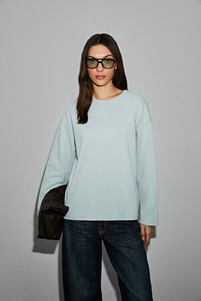 GRIMELANGE Neat Women's Organic Cotton Crew Neck Oversized Fit Long Sleeve Gr...