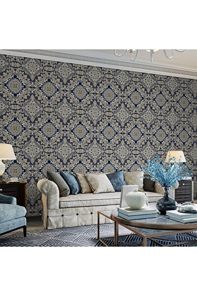 ashomedesign.ro Tapet Vinil Superlavabil 3D, Model Damasc, Albastru, UV, Igni...