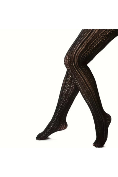 TChic Black Self-Patterned Lace Pantyhose