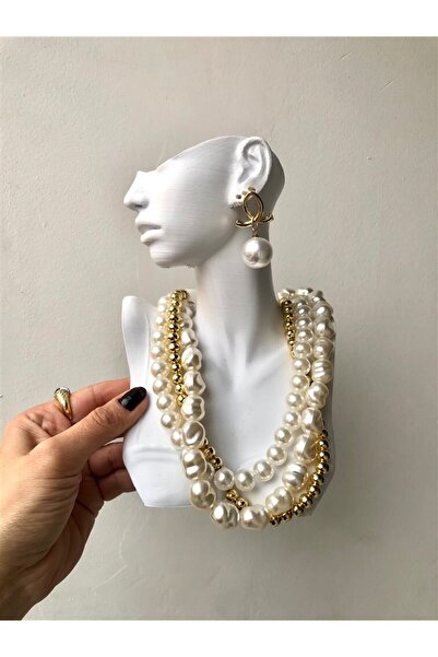 Gözde Tasarım Butik KADIN 3 SIRALI İNCİLİ KOLYE