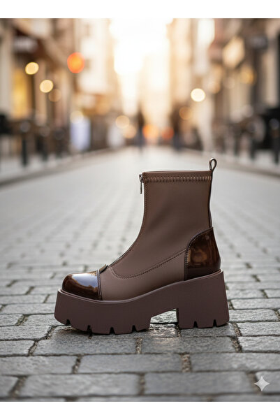 By VOLİ kalın taban fermuar detaylı dalgıç kumaş bot